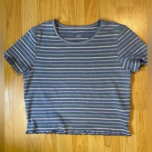 American Eagle Outfitters Ribbed Striped Tee in Navy, Light Blue & White